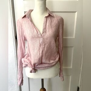 Linen red white pinstripe Gap Oxford shirt. Dress up or down. Sz XS